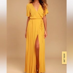 Much Obliged Golden Yellow Wrap Maxi Dress